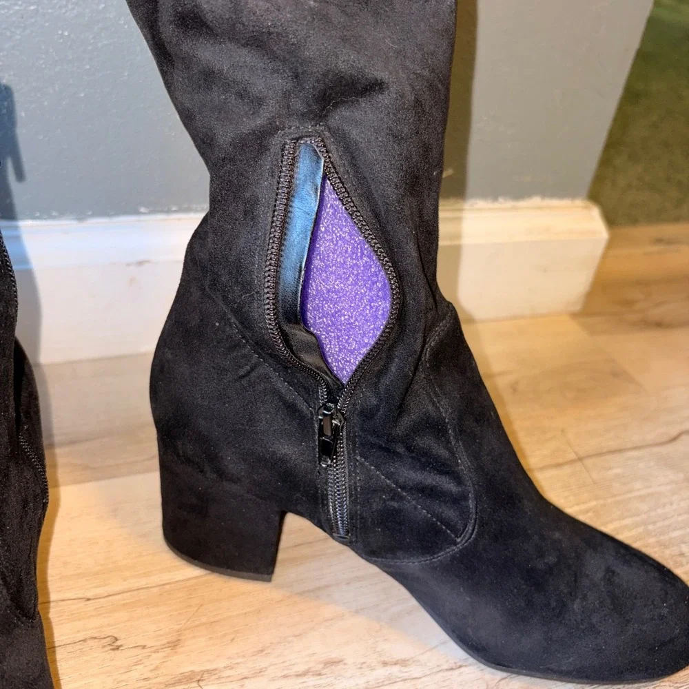 Unisa Size 10 Women Over The Knee Boots Black Suede Block Heels Zipper